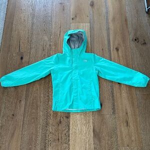 North Face Aqua Green Rainjacket with hood, kids size 14/16